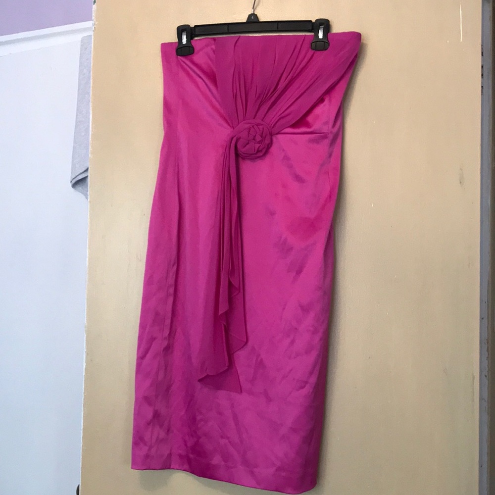 Hot pink strapless dress, polyester/spandex blend
